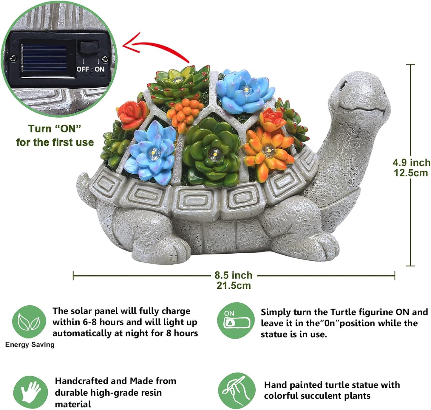 Nacome Solar Garden Outdoor Statues Turtle with Succulent and 7 LED Lights